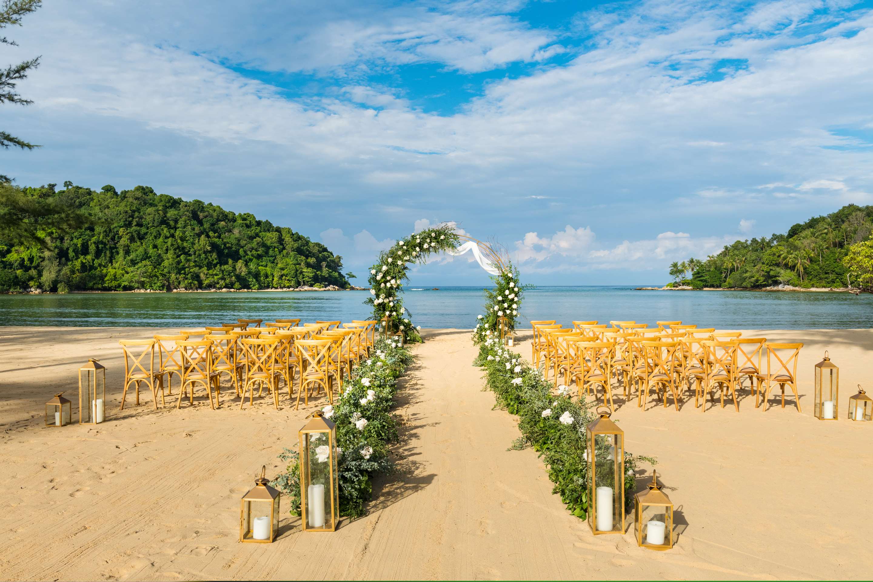 Oceanfront wedding venue setup