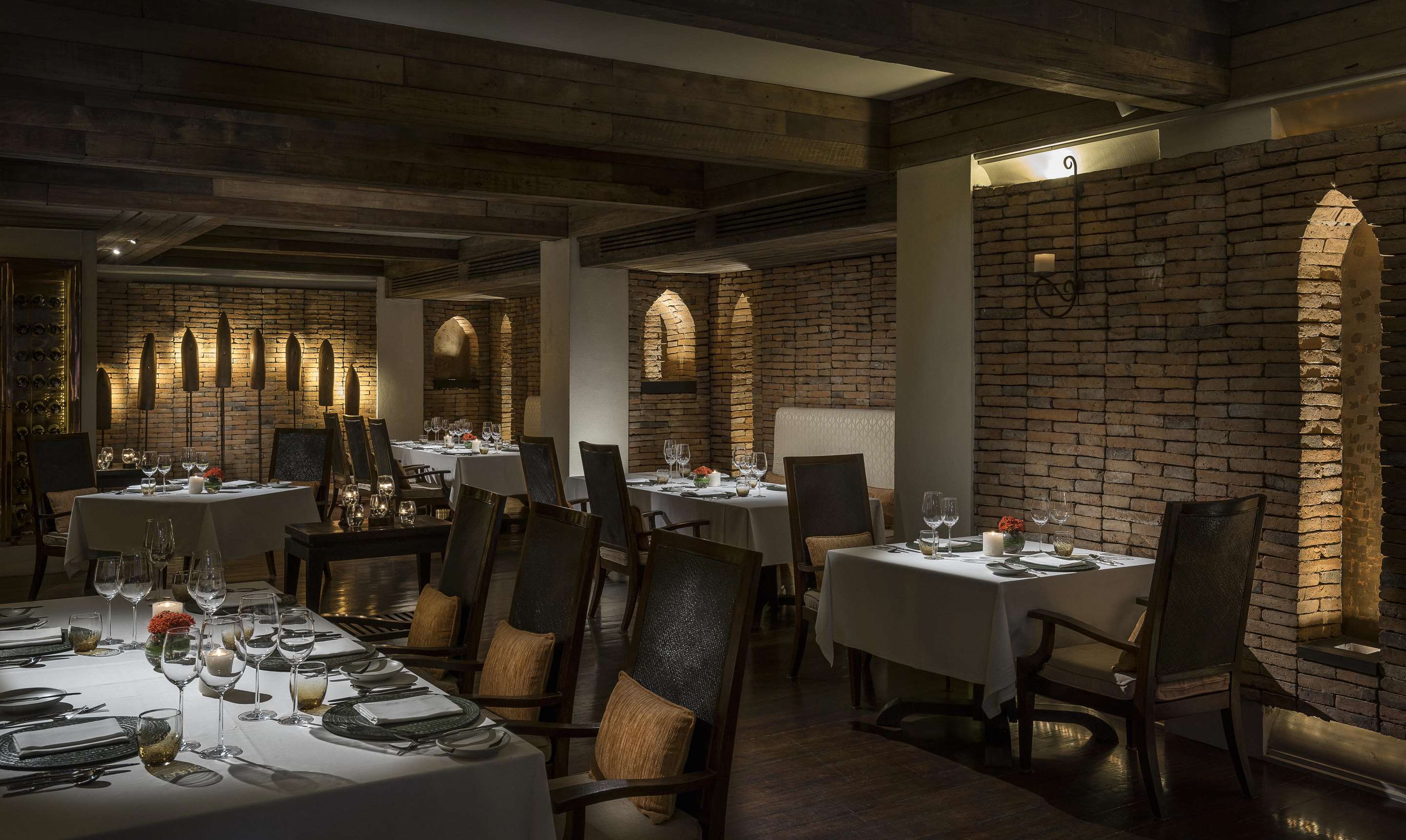 Baan Dhalia restaurant interior with table setup at night