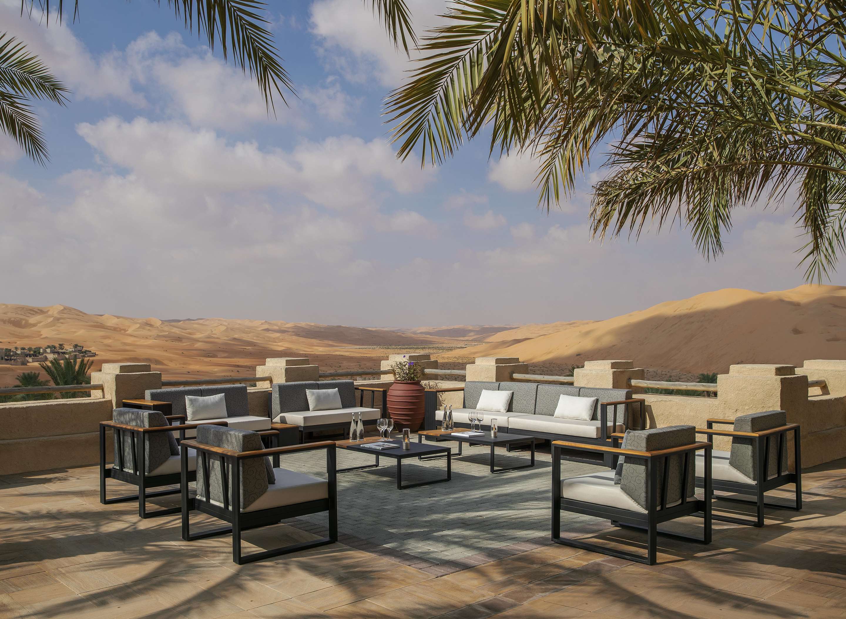 Lounge area on Bar & Lounge terrace with desert view