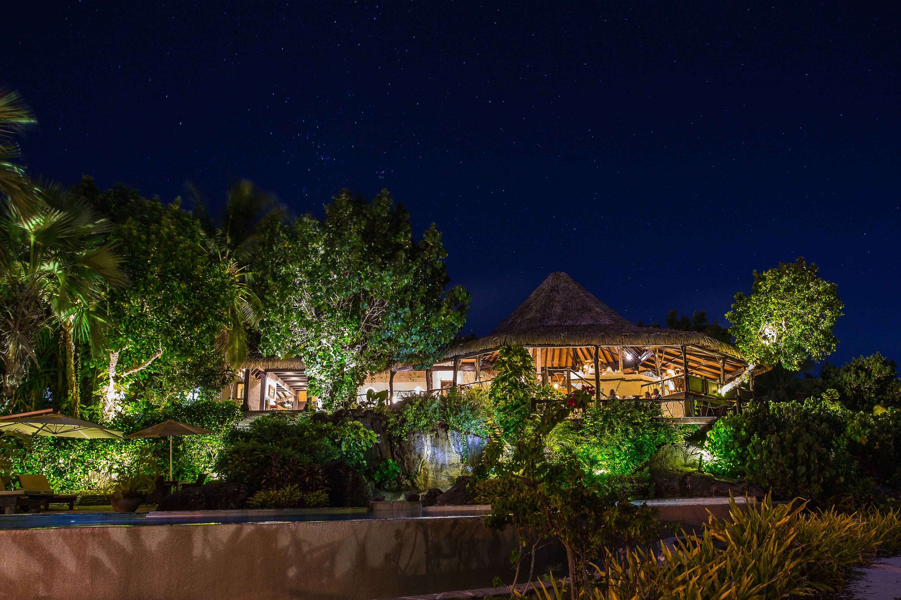 Pacific Resort Aitutaki Pool and Restaurant at Night