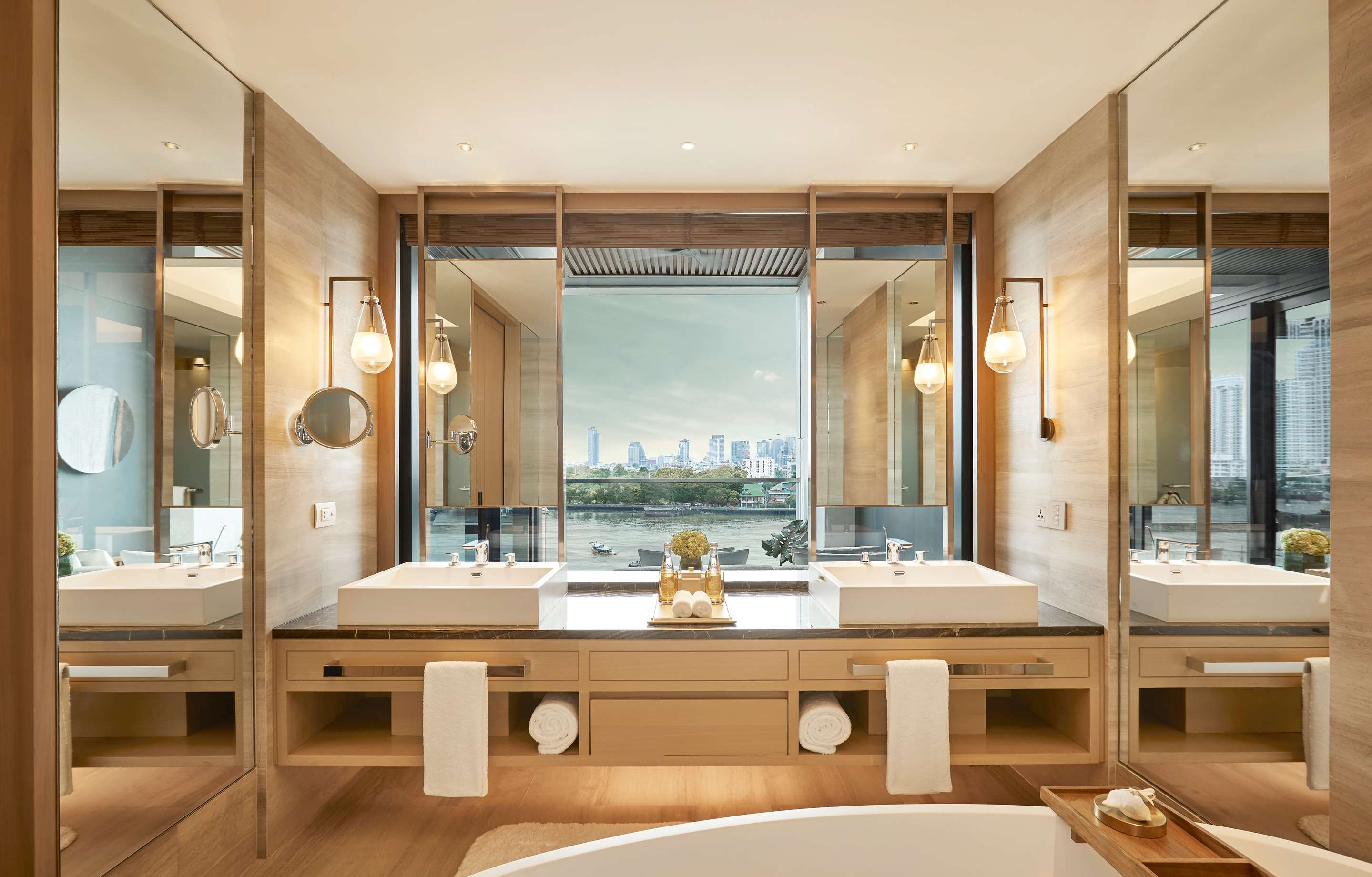 Capella Bangkok Bathroom with view of Chao Phraya River