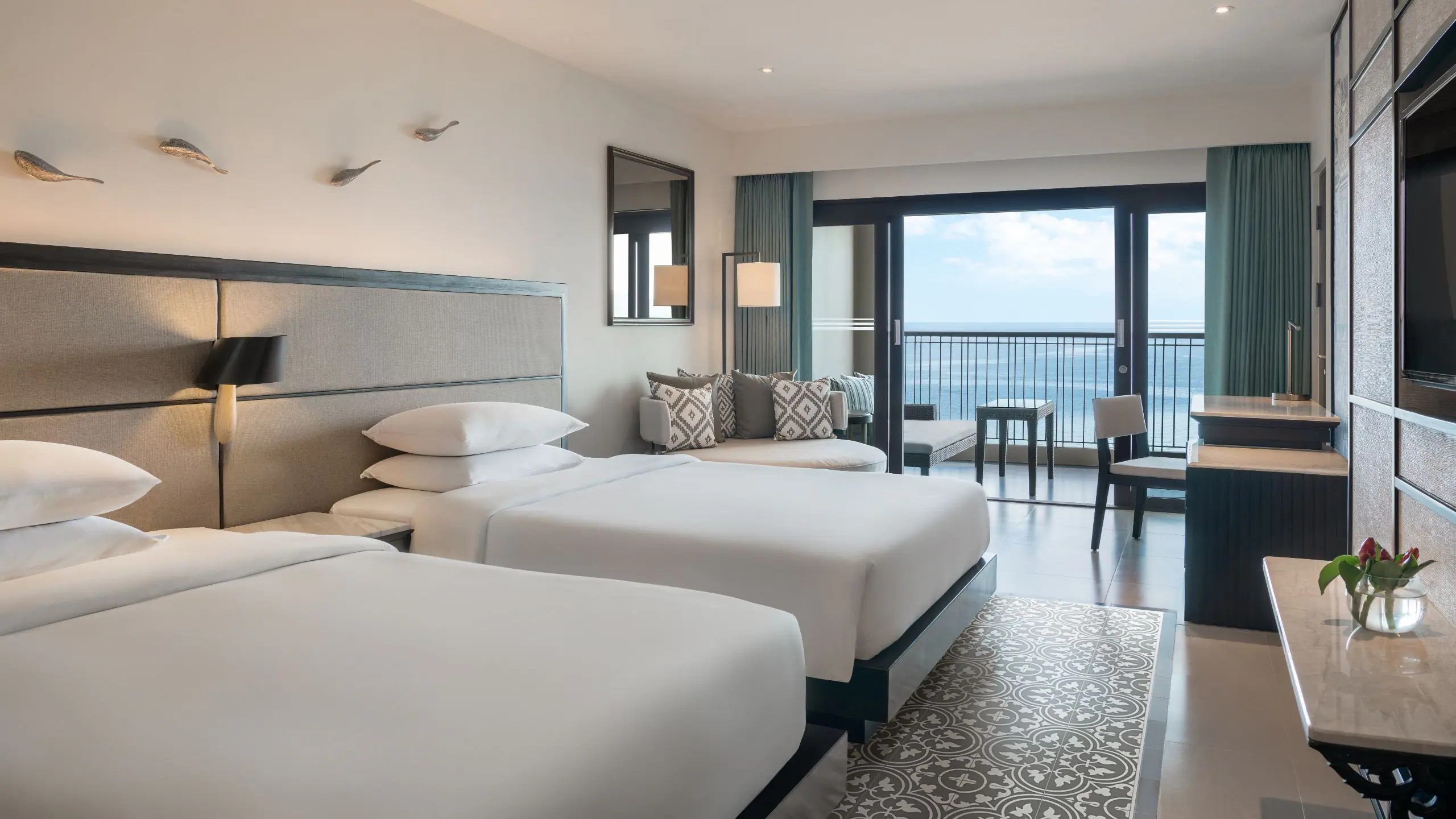 트윈 베드 2개, 오션 뷰