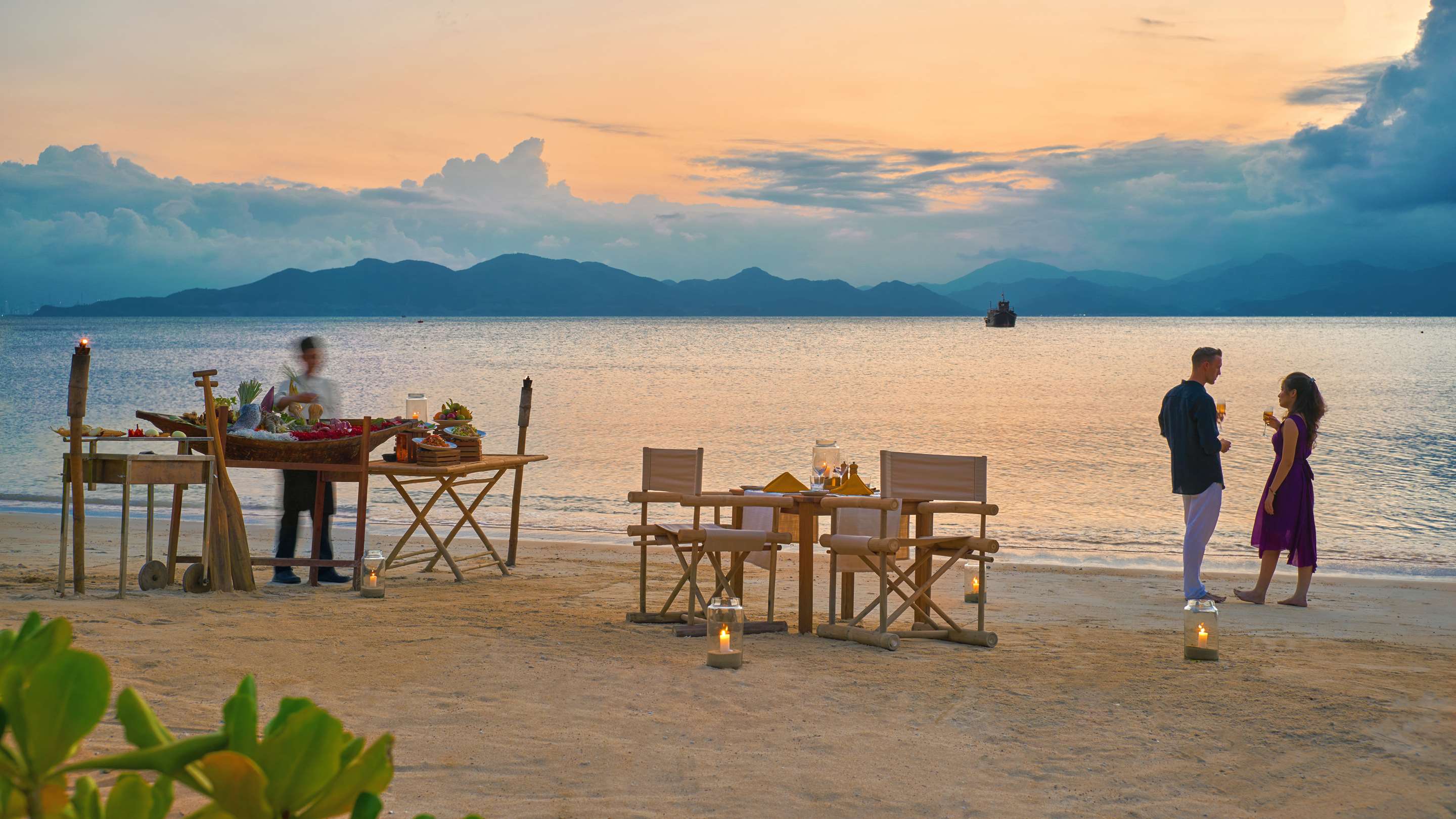 Romantic beach BBQ dinner